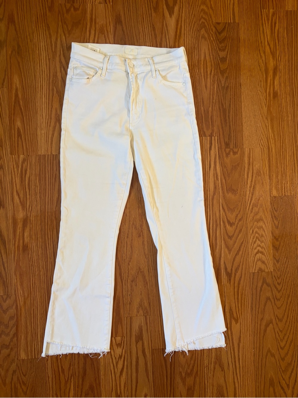 MOTHER White Flare Jeans with Frayed Hem